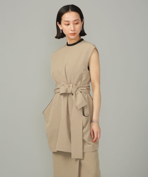 スラブワッシャー 配色トリミングミニワンピース