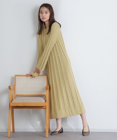 ワイドリブラメニットワンピース
