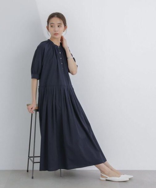 プリーツ切替シャツワンピース