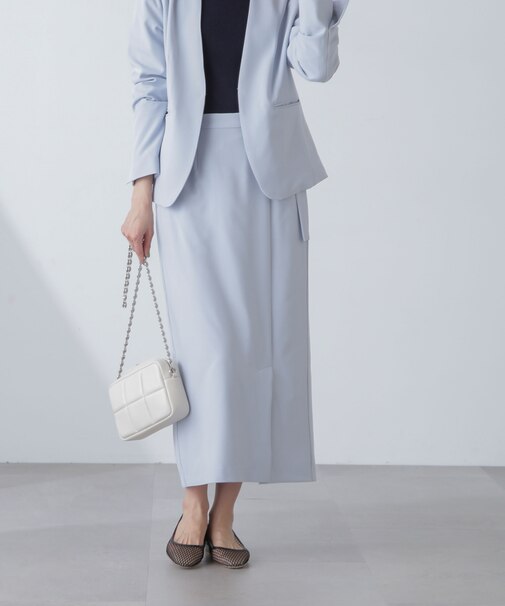 多機能素材サイドベルトストラップ風スカート(セットアップ可）