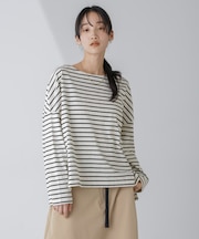 WEB限定／ボーダーワイドドロップトップス