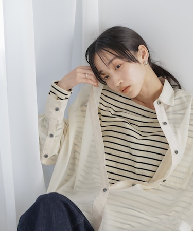 WEB限定／ボーダーワイドドロップトップス