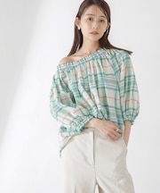 シアーチェックギャザー2wayブラウス