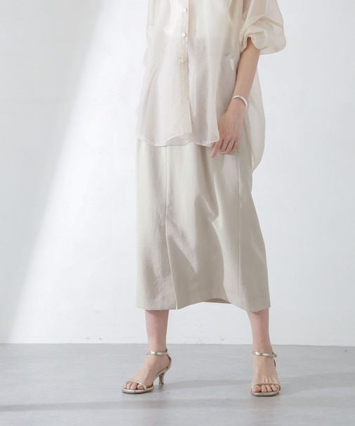 <洗濯機使用可><ノンアイロン>メランジドライ ソフトコクーンスカート(セットアップ可)