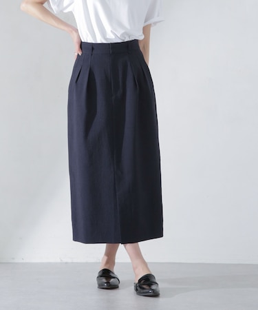 <洗濯機使用可><ノンアイロン>メランジドライ ソフトコクーンスカート(セットアップ可)