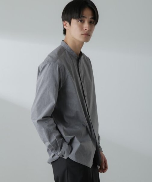 「ICE FLOW LINEN」バンドカラーシャツ 長袖