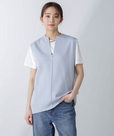 洗濯機洗可・UVカットキーネックノースリ－ブニット