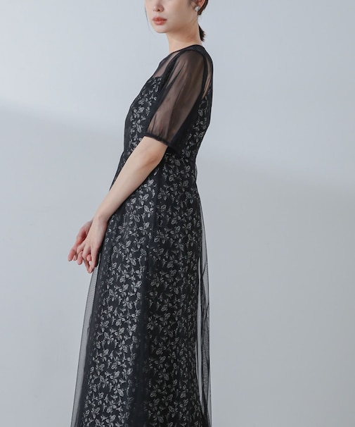 kaene/プリントジャガード×チュールドレス