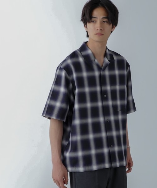 オンブレーチェックハーフスリーブシャツ