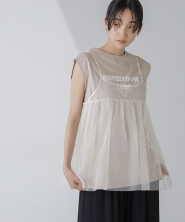 ノースリーブロゴプリントトップス