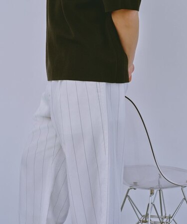 リネンブレンドピンストライプ1タックパンツ(セットアップ可)