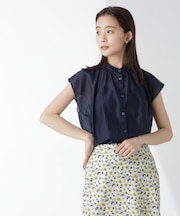 シアーサテンスタンドギャザーブラウス(セットアップ可)