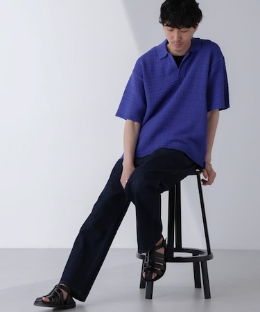 アイレットジャガードボーダーポロシャツ 半袖