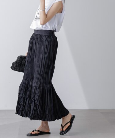 裾切り替えワッシャープリーツスカート