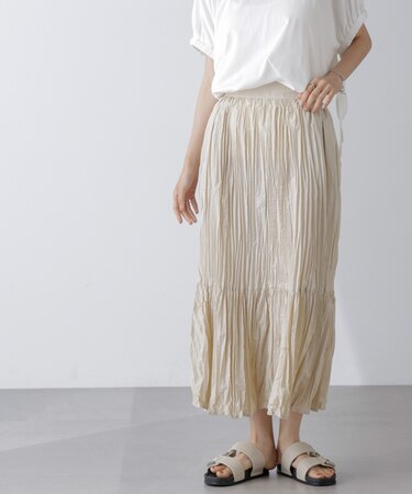 裾切り替えワッシャープリーツスカート