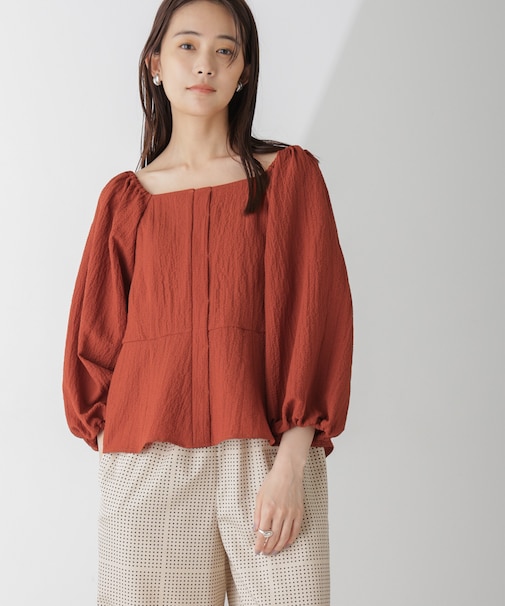 スクエアネックシアーサッカーブラウス