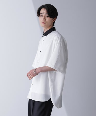 バイカラードレープシャツ 半袖