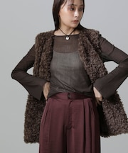 フレアスリーブメッシュトップス