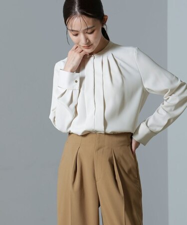 スタンドバイカラージョーゼットタックブラウス 24AW