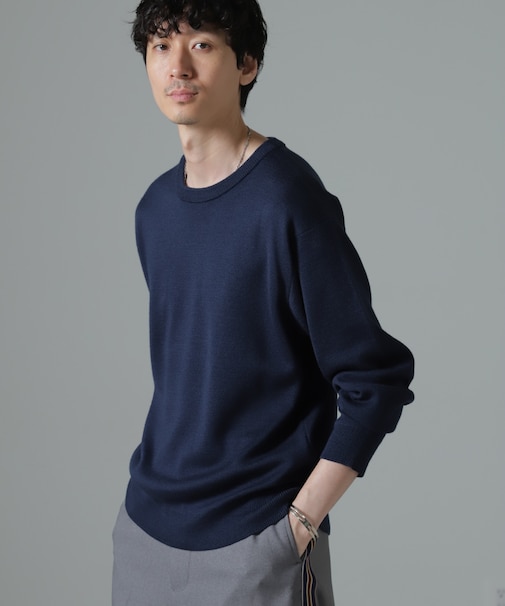 タスマニアミックス ミラノリブリラックスクルーネックニット