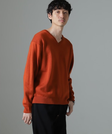 タスマニアミックス ミラノリブリラックスVネックニット