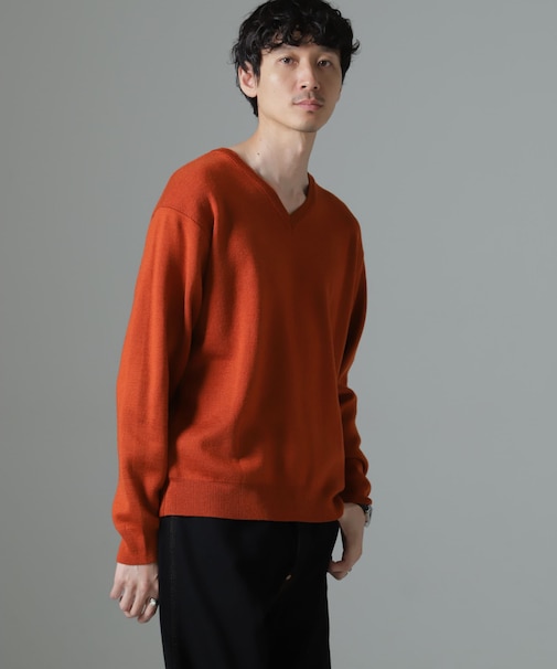 タスマニアミックス ミラノリブリラックスVネックニット