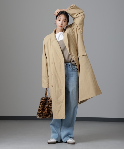 撥水加工・機能中綿 Wボタンラグランロングコート｜ナノ・ユニバースの