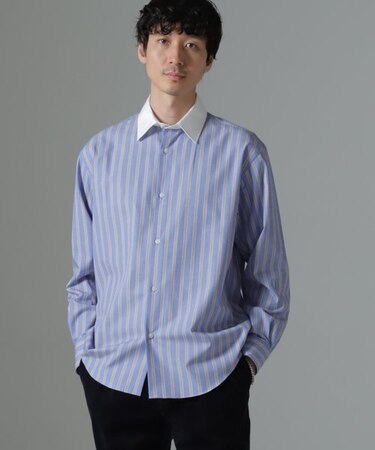 セミワイドストライプクレリックシャツ