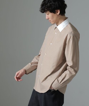 セミワイドストライプクレリックシャツ