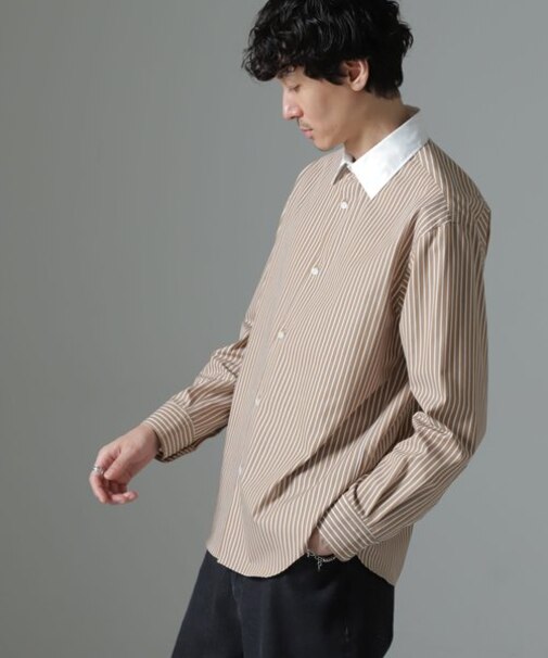 セミワイドストライプクレリックシャツ
