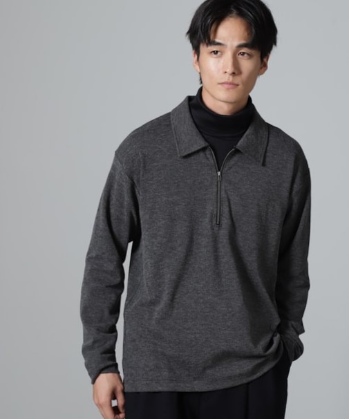 WEB限定／ストレッチテレコハーフジッププルオーバー 長袖