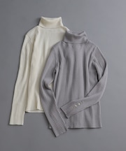 毛玉レスニットタートルネックリブプルオーバー