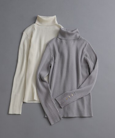 毛玉レスニットタートルネックリブプルオーバー