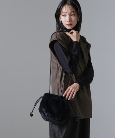 フェイクファー巾着バッグ