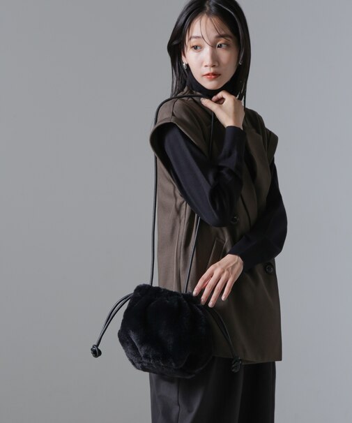 フェイクファー巾着バッグ