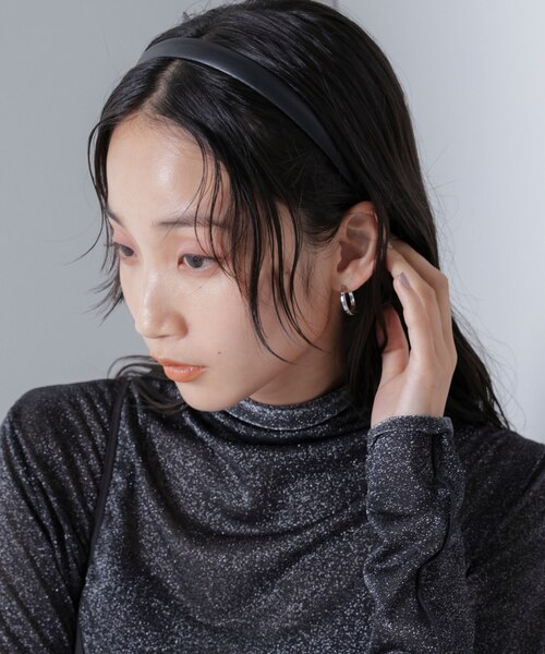 CHANNELレザーカチューシャシルバー ブラック フェイクレザーカチューシャ｜ナノ・ユニバースの通販｜&mall（アンド