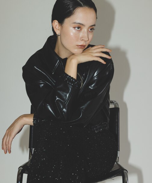 フェイクレザーショートブルゾン(セットアップ可)