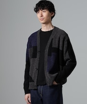モールヤーンカラーブロッキングカーディガン