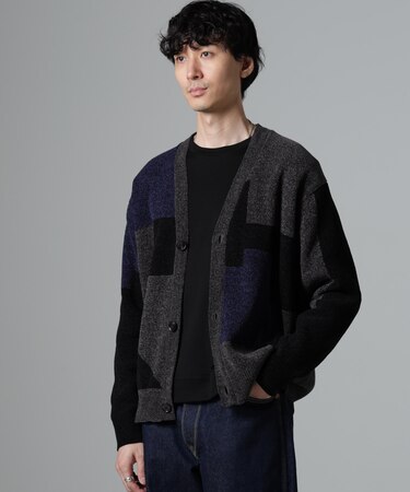モールヤーンカラーブロッキングカーディガン