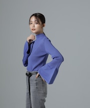 ハイネックベルスリーブリブニットプルオーバー