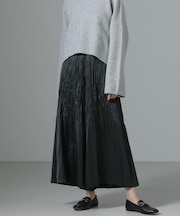 消しプリーツサテンワイドパンツ