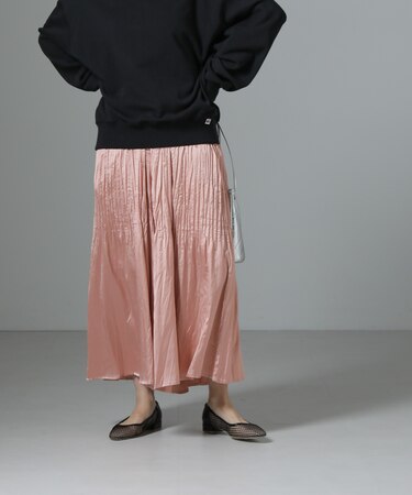 消しプリーツサテンワイドパンツ