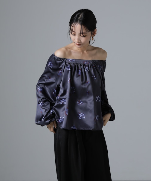 オフショル2WAYフラワープリントブラウス