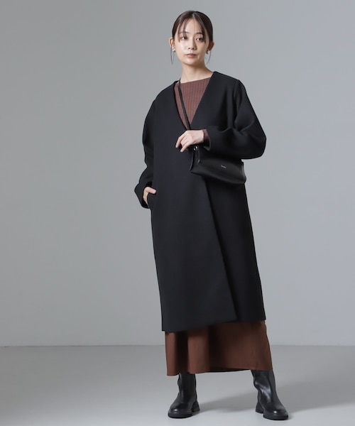 Vネックノーカラーコート｜ナノ・ユニバースの通販｜&mall（アンド