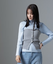 椿オイル加工リブタートルニット
