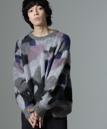 「着るアート」YUTAKA KAWAIクルーネックモヘヤミックスニット