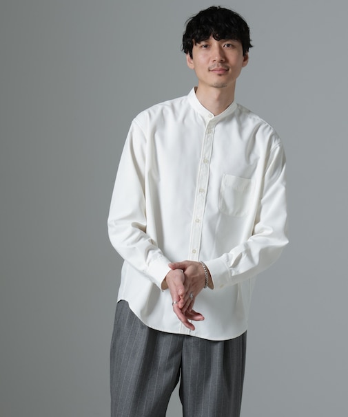 AMATA コットンタッチバンドカラーシャツ