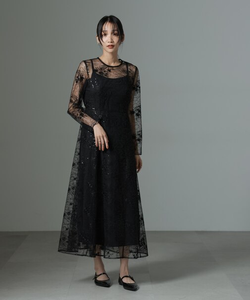 kaene／スパンコールエンブロイダリードレス