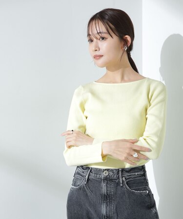 ウォッシャブルハイツイストボートネックリブニット