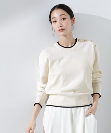 洗濯機洗可UVカットバイカラー釦ディティールニット